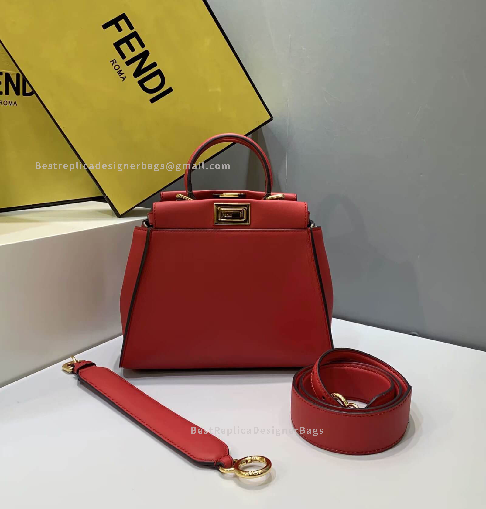 Fendi Peekaboo Iconic Medium Red Leather Bag 2121M